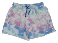 Modro-bílo-růžové batikované plátěné kraťasy s nápisem H&M