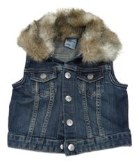 Tmavomodrá riflová vesta s kožešinou H&M
