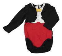 Černo-bílo-červené body s potiskem vesty a motýkem H&M