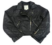 Černý koženkový podzimní crop křivák s prošíváním a páskem RIVER ISLAND
