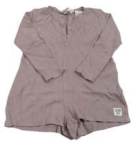 Světlehnědošedý žebrovaný kraťasový overal s nášivkou H&M