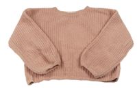 Pudrový žebrovaný žinylkový oversize crop svetr H&M
