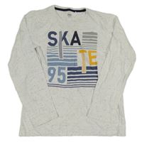 Bílo-světlešedo-černé melírované triko s nápisem a číslem YIGGA