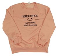 Broskvová mikina s nápisy a smajlíkem SHEIN