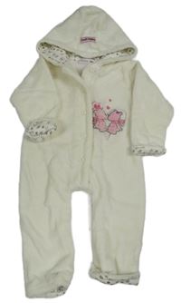 Smetanová plyšová podšitá kombinéza s medvídky a kapucí BERTI