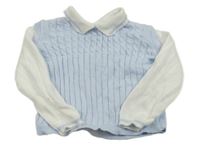 Světlemodro-bílý žebrovano/vzorovaný svetr s límečkem Rock-a-Bye Baby