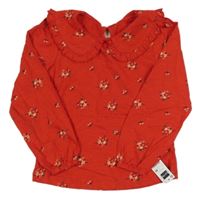 Nové - červené melírované triko s kytičkami a límečkem St. Bernard