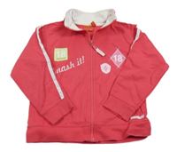 Jahodová propínací mikina s číslem a pruhem s flitry BLUE SEVEN