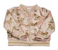 Světlerůžový saténový jarní crop bomber s leopardy a zlatým pruhem H&M
