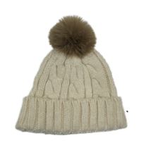 Smetanovo-světlebéžová melírovaná vzorovaná čepice s bambulí Tu