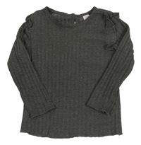 Tmavošedé melírované žebrované triko s volánky LC WaIKIKI