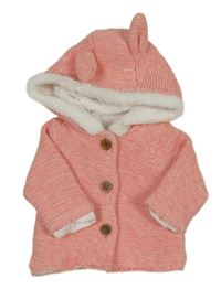 Korálový melírovaný propínací zateplený svetr s kapucí s oušky Mothercare