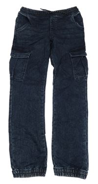 Tmavomodré šisované cargo cuff teplákové rifle YIGGA