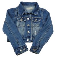 Modrá riflová crop bunda s prošoupáním a límečkem Denim365