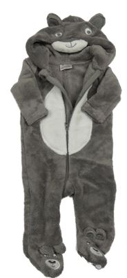 Tmavošedo-bílá plyšová kombinéza s kapucí - medvídek orsolino