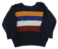 Tmavomodrý melírovaný žebrovaný svetr s pruhy Nutmeg