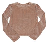 Pudrové třpytivě pruhované sametové crop mikinotriko RESERVED