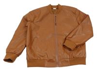 Hnědý koženkový jarní bomber 