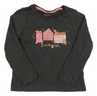 Tmavošedé triko s domečky PRIMARK