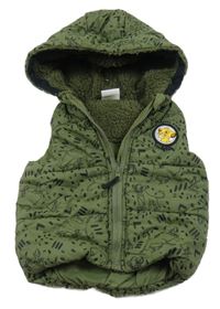 Khaki prošívaná šusťáková zateplená vesta se Simbou a kapucí Disney