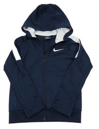 Tmavomodro-bílá propínací sportovní mikina s logem a kapucí Nike