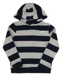 Tmavomodro-šedá pruhovaná melírovaná mikina s dinosaurem a kapucí M&S