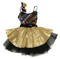 Kostým - Černo-zlato-barevné šaty na tancování s flitry a mašlí a všitým body