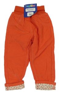 Nové - tmavooranžové manšestrové kalhoty s úpletovým pasem lupilu