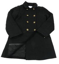 Černý vlněný zateplený kabát s gombíky a límečkem Next