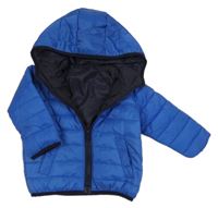 Modrá prošívaná šusťáková zateplená bunda s kapucí + sáček TisSAiA