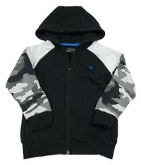 Černo-bílo-army propínací mikina s lebkou a kapucí Next