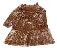 Starorůžovohnědé lesklé sametové šaty s volánky Nutmeg