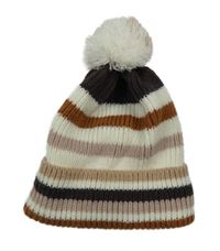Bílo-pruhovaná vlněná čepice s bambulí RESERVED