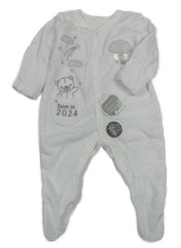 Nové - bílý sametový overal s medvídkem a obláčky little nutmeg
