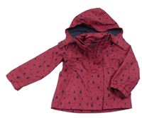 Vínová šusťáková jarní bunda s kapkami a odepínací kapucí impidimpi