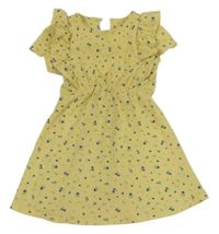 Žluté vzorované šaty s kytičkami a volánky St. Bernard