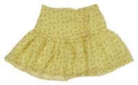 Žlutá žoržetová sukně s kytičkami a mašlí a volánkem ZARA