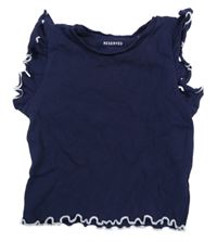 Tmavomodré žebrované crop tričko s volánky RESERVED