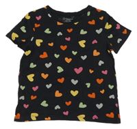 Černé tričko s barevnými srdíčky PRIMARK