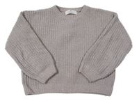 Šedobbéžovo-stříbrný melírovaný žebrovaný oversize crop svetr H&M