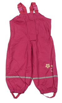 Růžové šusťákové laclové kalhoty s kytičkami  