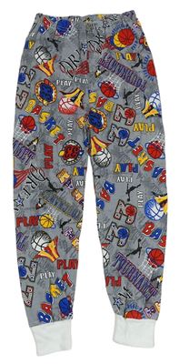 Šedé pyžamové kalhoty s obrázky a nápisy 