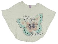 Krémové pončo tričko s motýlem a nápisy Dopodopo