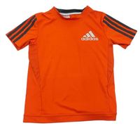 Oranžové sportovní funkční tričko s pruhy a logem zn. Adidas 