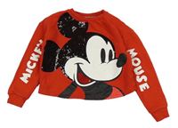 Červená crop mikina s Mickeym s flitry Primark