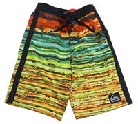 Oranžovo-zeleno-žluté vzorované šusťákové kraťasy Quiksilver