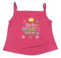 Fuchsiový top s květy a nápisy Hello Kitty