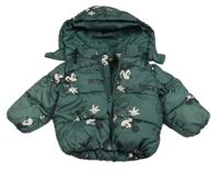 Tmavozelená šusťáková zimní bunda s Mickeym a kapucí H&M