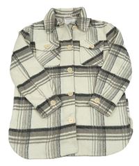 Smetanovo-šedá kostkovaná vlněná košilová bunda zn. Primark