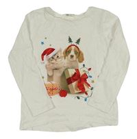 Bílé triko se psem a kočkou H&M